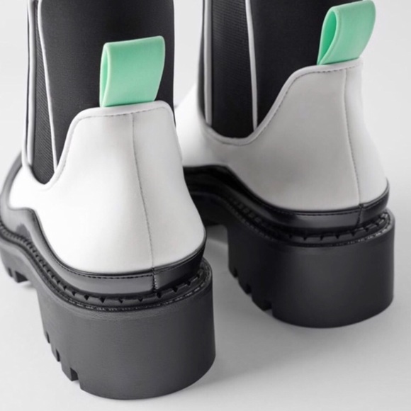Zara White Low Heeled Chunky Boots Contrast Piping - Picture 9 of 13